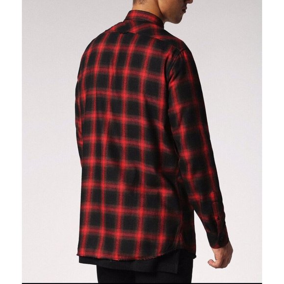 $228 Diesel Men’s Prof Shirt Long Sleeves Red Black Check Size XL - Picture 7 of 7